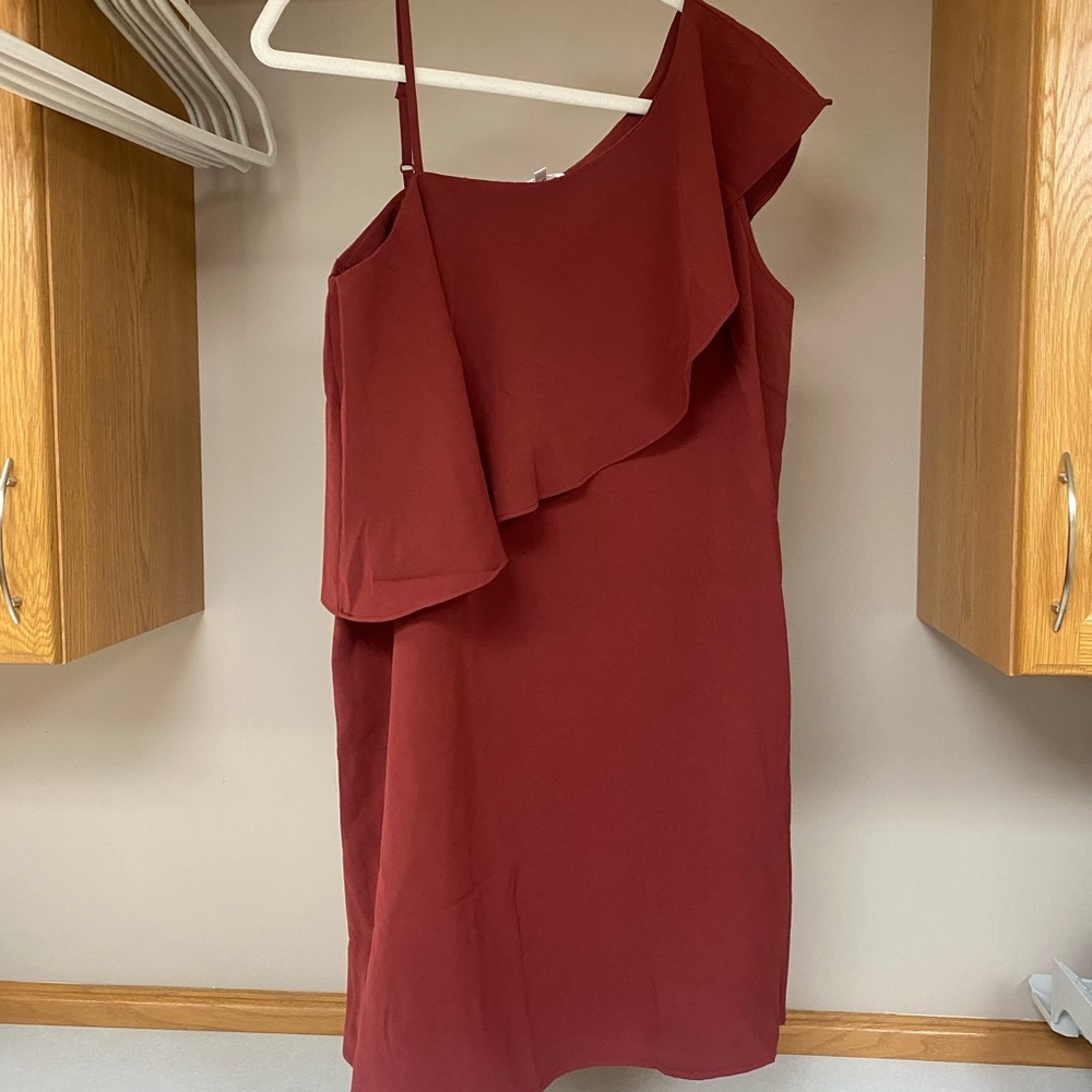 Apricot Lane Red Asymmetrical Ruffled Cocktail Mini Dress
